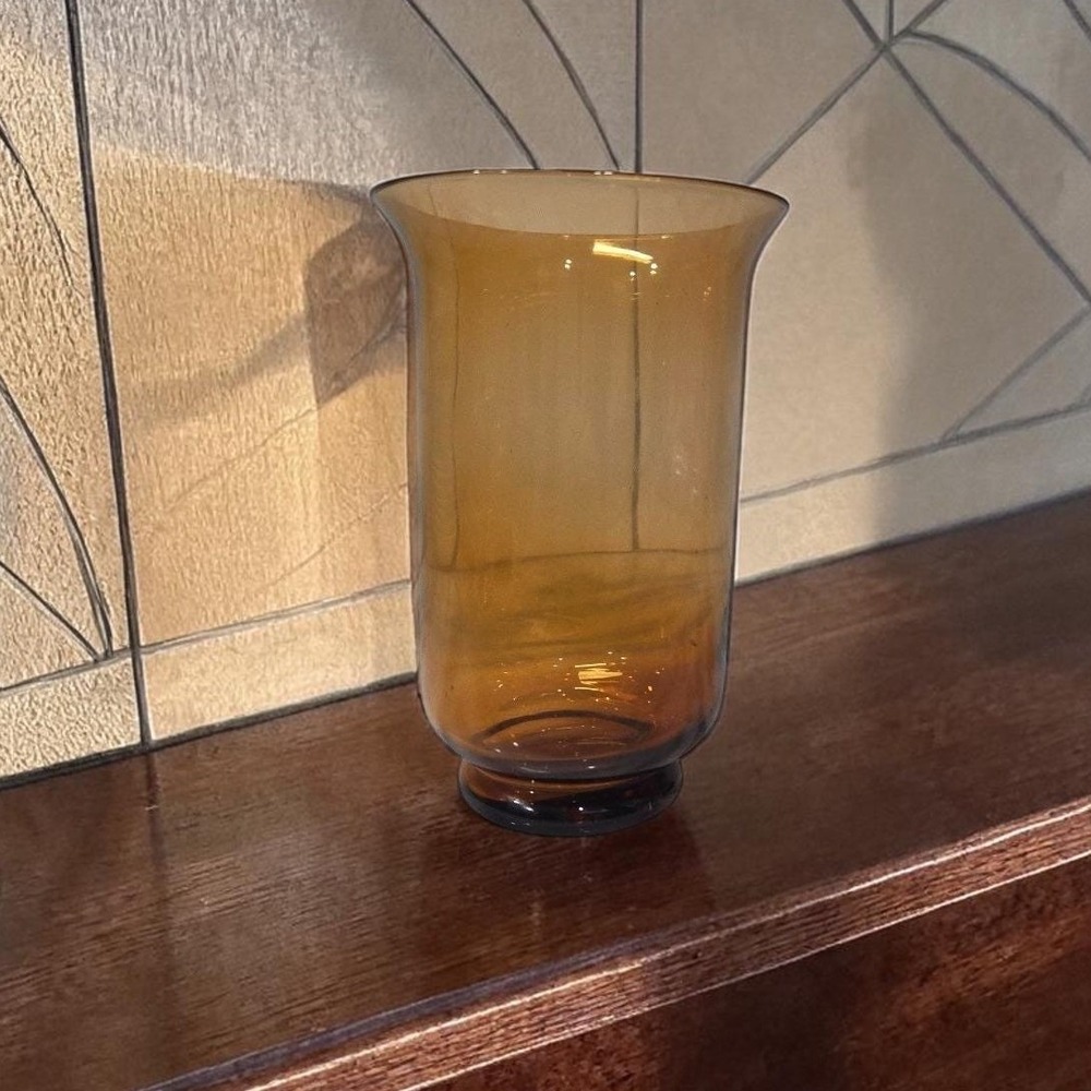 Elements Amber Votive Candle Holder, Hand Blown Glass Vase, Vintage Tealight Cup